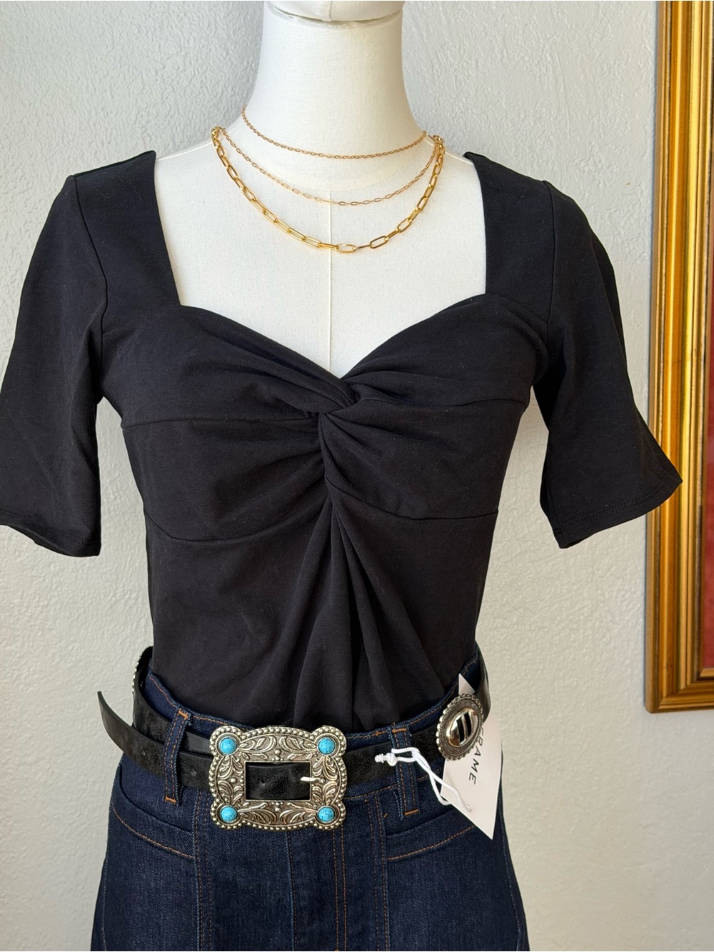 32~ NWT Nation Los Angeles for Anthropologie Black Lana Twist Top M